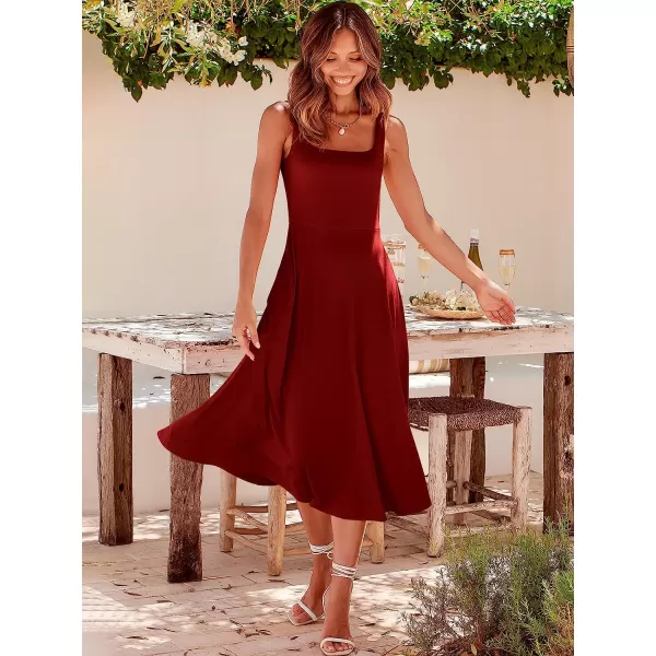 imageANRABESS Womens Summer Casual Square Neck Sleeveless Empire Waist Flowy Tank Beach Midi Dress PocketsWine Red