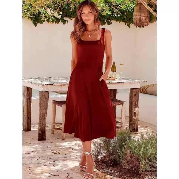 imageANRABESS Womens Summer Casual Square Neck Sleeveless Empire Waist Flowy Tank Beach Midi Dress PocketsWine Red