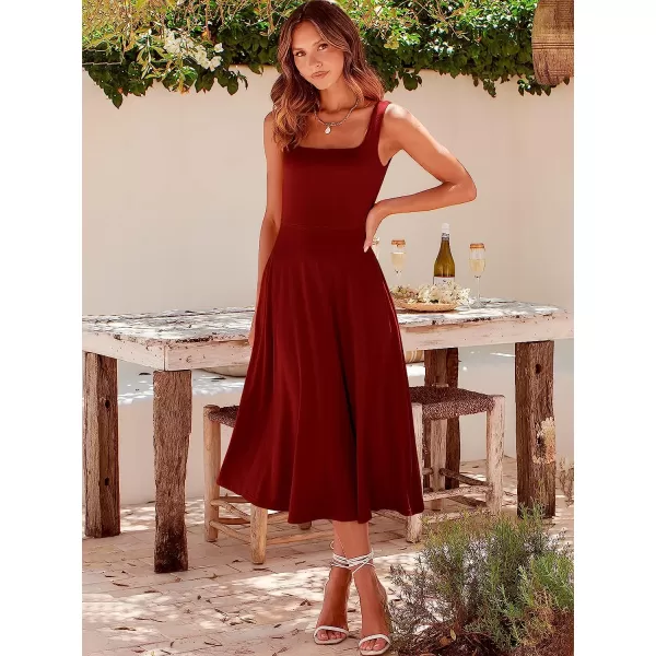imageANRABESS Womens Summer Casual Square Neck Sleeveless Empire Waist Flowy Tank Beach Midi Dress PocketsWine Red
