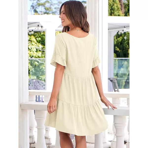 imageANRABESS Womens Summer Casual V Neck Babydoll Dress Ruffle Short Sleeve Tiered ALine Flowy Mini Beach DressBeige