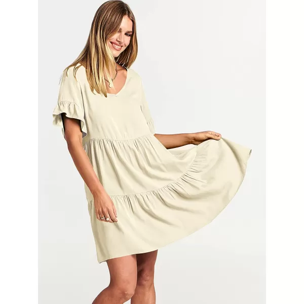 imageANRABESS Womens Summer Casual V Neck Babydoll Dress Ruffle Short Sleeve Tiered ALine Flowy Mini Beach DressBeige