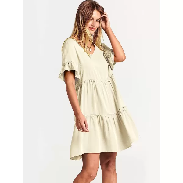 imageANRABESS Womens Summer Casual V Neck Babydoll Dress Ruffle Short Sleeve Tiered ALine Flowy Mini Beach DressBeige