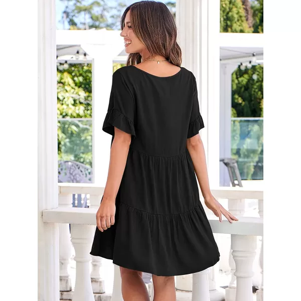 imageANRABESS Womens Summer Casual V Neck Babydoll Dress Ruffle Short Sleeve Tiered ALine Flowy Mini Beach DressBlack