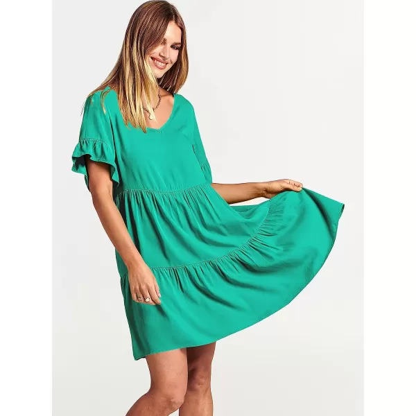 imageANRABESS Womens Summer Casual V Neck Babydoll Dress Ruffle Short Sleeve Tiered ALine Flowy Mini Beach DressGreen