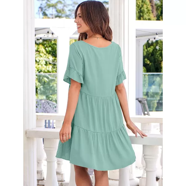 imageANRABESS Womens Summer Casual V Neck Babydoll Dress Ruffle Short Sleeve Tiered ALine Flowy Mini Beach DressLight Green