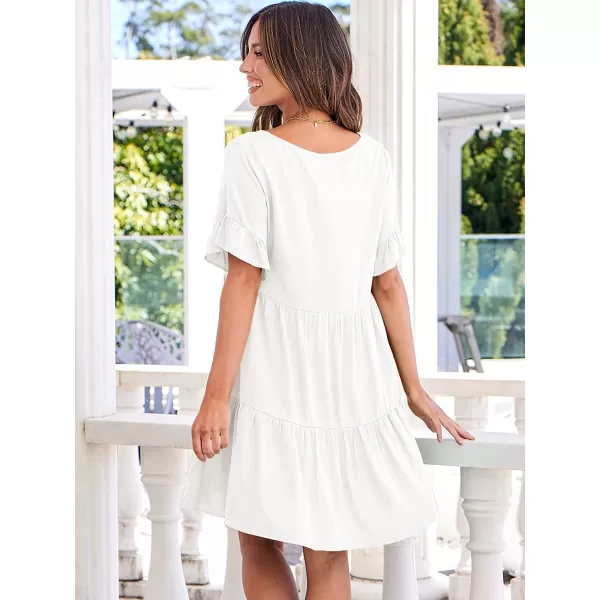 imageANRABESS Womens Summer Casual V Neck Babydoll Dress Ruffle Short Sleeve Tiered ALine Flowy Mini Beach DressWhite