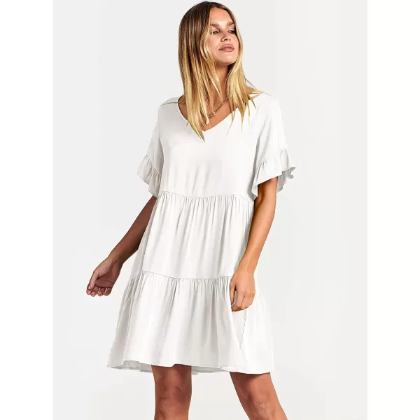 imageANRABESS Womens Summer Casual V Neck Babydoll Dress Ruffle Short Sleeve Tiered ALine Flowy Mini Beach DressWhite