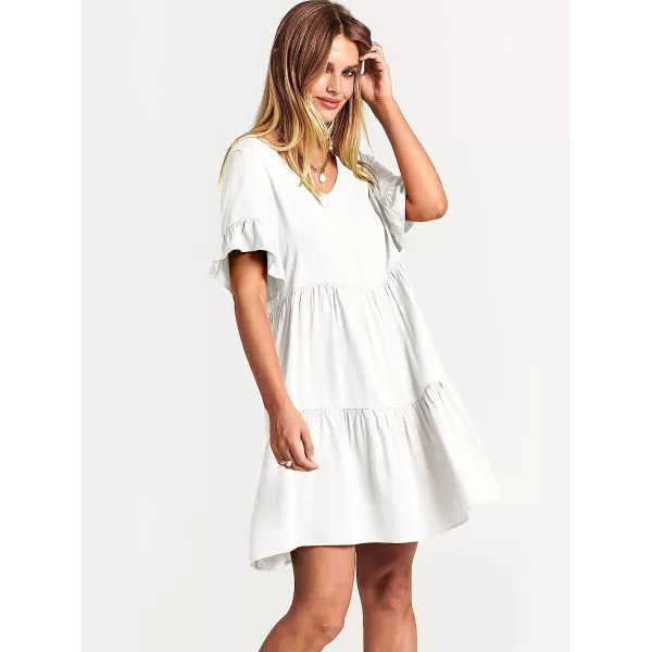 imageANRABESS Womens Summer Casual V Neck Babydoll Dress Ruffle Short Sleeve Tiered ALine Flowy Mini Beach DressWhite