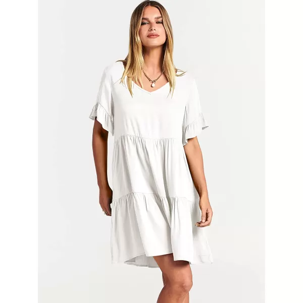 imageANRABESS Womens Summer Casual V Neck Babydoll Dress Ruffle Short Sleeve Tiered ALine Flowy Mini Beach DressWhite