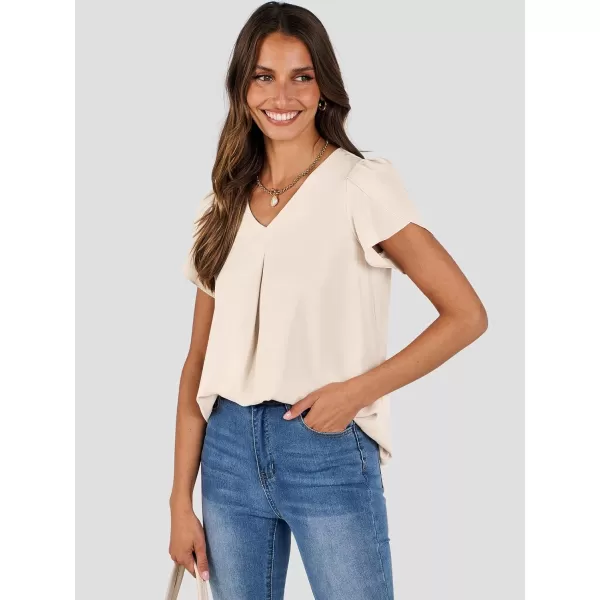 imageANRABESS Womens Summer Casual V Neck Short Sleeve Shirts Cute Dressy Chiffon Tunic Tops BlouseBeige