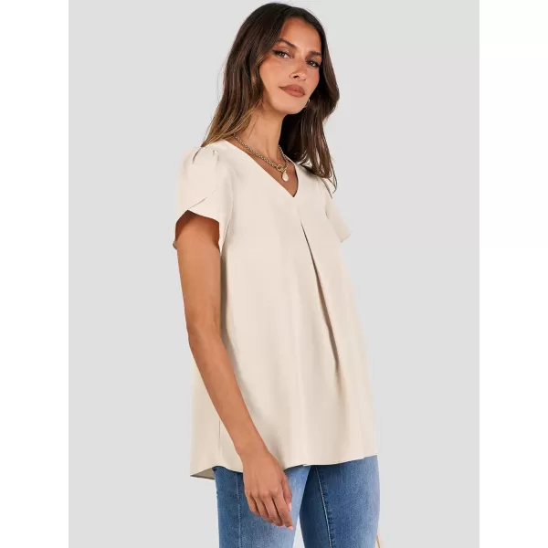 imageANRABESS Womens Summer Casual V Neck Short Sleeve Shirts Cute Dressy Chiffon Tunic Tops BlouseBeige