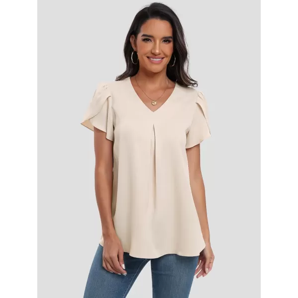 imageANRABESS Womens Summer Casual V Neck Short Sleeve Shirts Cute Dressy Chiffon Tunic Tops BlouseBeige