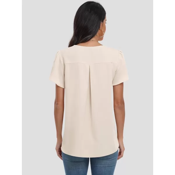 imageANRABESS Womens Summer Casual V Neck Short Sleeve Shirts Cute Dressy Chiffon Tunic Tops BlouseBeige