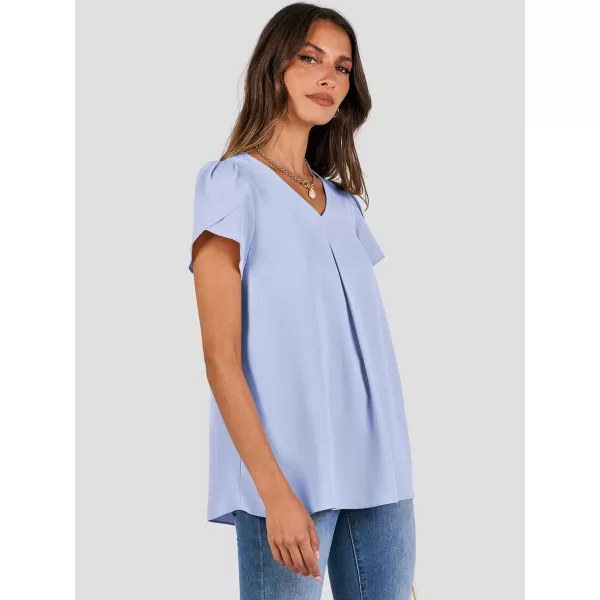 imageANRABESS Womens Summer Casual V Neck Short Sleeve Shirts Cute Dressy Chiffon Tunic Tops BlouseBlue