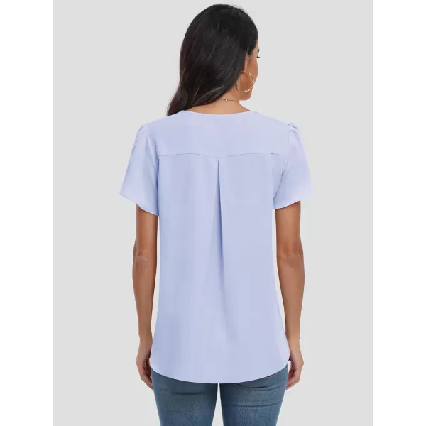 imageANRABESS Womens Summer Casual V Neck Short Sleeve Shirts Cute Dressy Chiffon Tunic Tops BlouseBlue