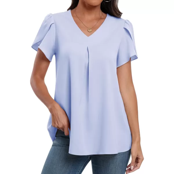 imageANRABESS Womens Summer Casual V Neck Short Sleeve Shirts Cute Dressy Chiffon Tunic Tops BlouseBlue