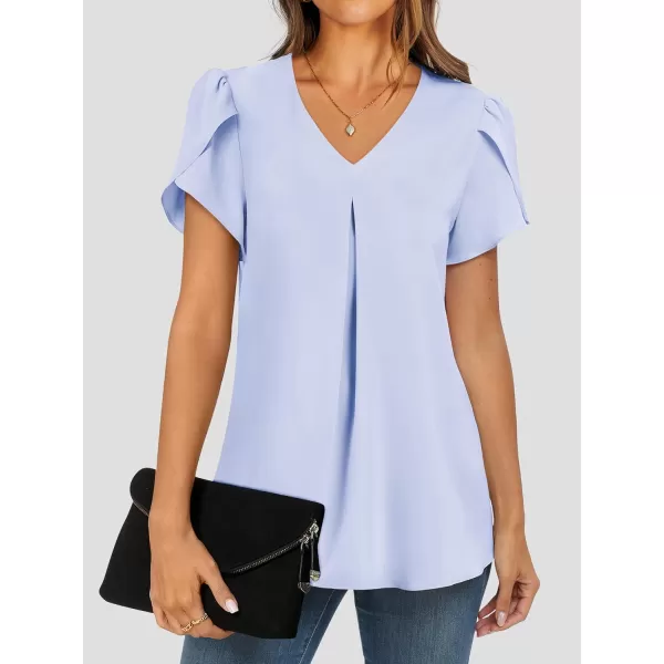 imageANRABESS Womens Summer Casual V Neck Short Sleeve Shirts Cute Dressy Chiffon Tunic Tops BlouseBlue