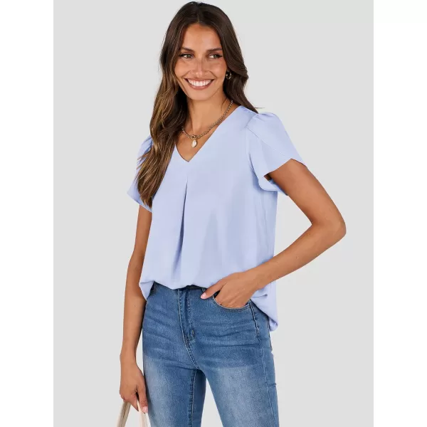 imageANRABESS Womens Summer Casual V Neck Short Sleeve Shirts Cute Dressy Chiffon Tunic Tops BlouseBlue