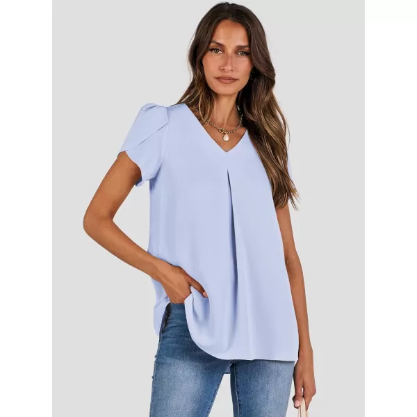 imageANRABESS Womens Summer Casual V Neck Short Sleeve Shirts Cute Dressy Chiffon Tunic Tops BlouseBlue