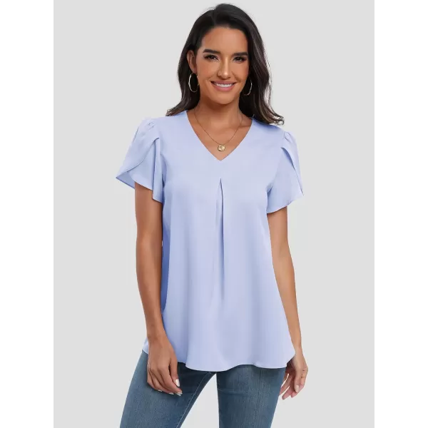 imageANRABESS Womens Summer Casual V Neck Short Sleeve Shirts Cute Dressy Chiffon Tunic Tops BlouseBlue