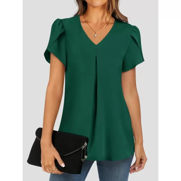 imageANRABESS Womens Summer Casual V Neck Short Sleeve Shirts Cute Dressy Chiffon Tunic Tops BlouseDeep Green