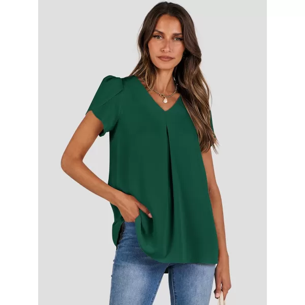 imageANRABESS Womens Summer Casual V Neck Short Sleeve Shirts Cute Dressy Chiffon Tunic Tops BlouseDeep Green