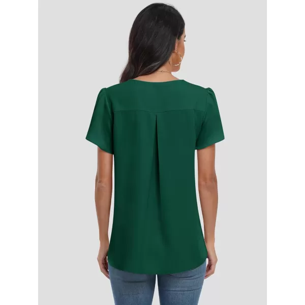 imageANRABESS Womens Summer Casual V Neck Short Sleeve Shirts Cute Dressy Chiffon Tunic Tops BlouseDeep Green