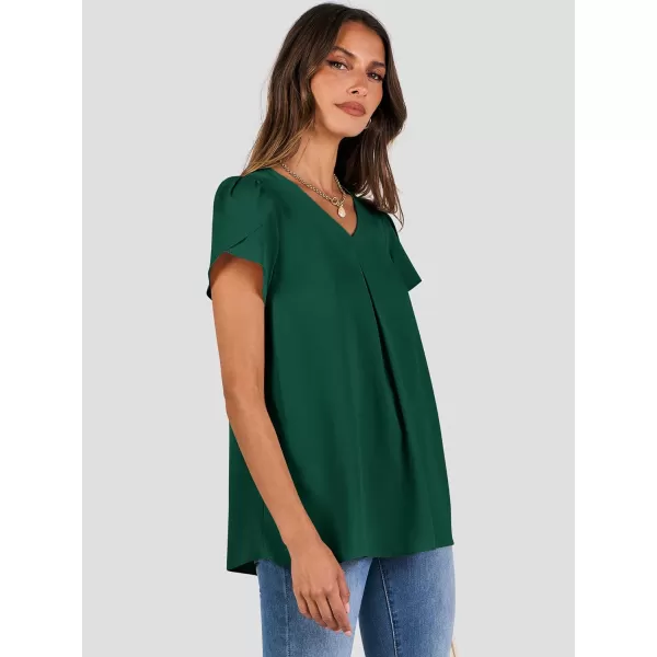 imageANRABESS Womens Summer Casual V Neck Short Sleeve Shirts Cute Dressy Chiffon Tunic Tops BlouseDeep Green