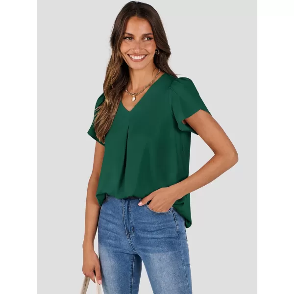 imageANRABESS Womens Summer Casual V Neck Short Sleeve Shirts Cute Dressy Chiffon Tunic Tops BlouseDeep Green