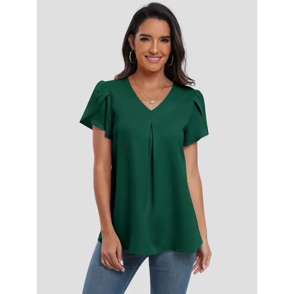 imageANRABESS Womens Summer Casual V Neck Short Sleeve Shirts Cute Dressy Chiffon Tunic Tops BlouseDeep Green