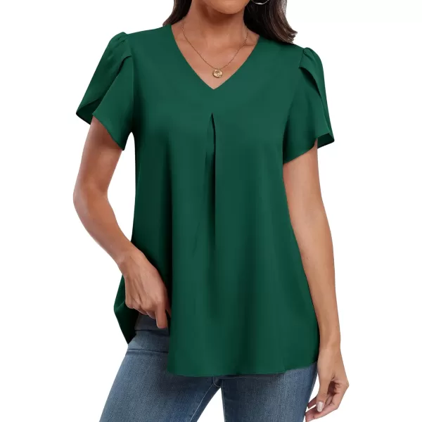 imageANRABESS Womens Summer Casual V Neck Short Sleeve Shirts Cute Dressy Chiffon Tunic Tops BlouseDeep Green