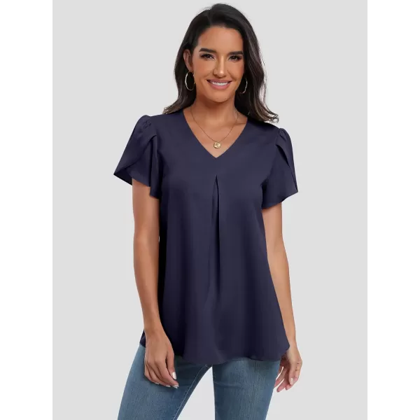imageANRABESS Womens Summer Casual V Neck Short Sleeve Shirts Cute Dressy Chiffon Tunic Tops BlouseNavy Blue