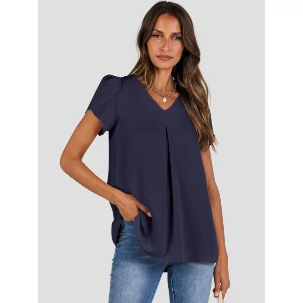 imageANRABESS Womens Summer Casual V Neck Short Sleeve Shirts Cute Dressy Chiffon Tunic Tops BlouseNavy Blue