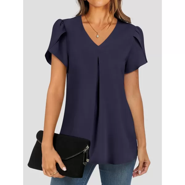 imageANRABESS Womens Summer Casual V Neck Short Sleeve Shirts Cute Dressy Chiffon Tunic Tops BlouseNavy Blue