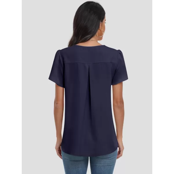 imageANRABESS Womens Summer Casual V Neck Short Sleeve Shirts Cute Dressy Chiffon Tunic Tops BlouseNavy Blue