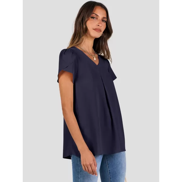 imageANRABESS Womens Summer Casual V Neck Short Sleeve Shirts Cute Dressy Chiffon Tunic Tops BlouseNavy Blue
