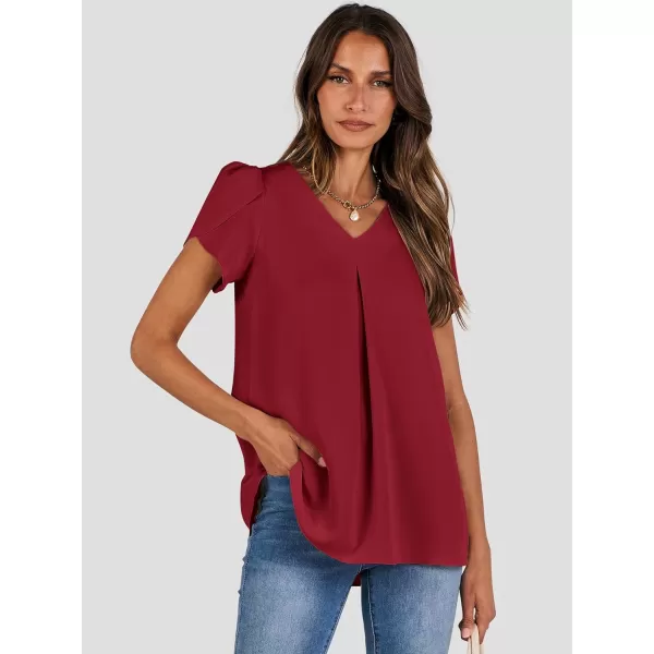 imageANRABESS Womens Summer Casual V Neck Short Sleeve Shirts Cute Dressy Chiffon Tunic Tops BlouseRed
