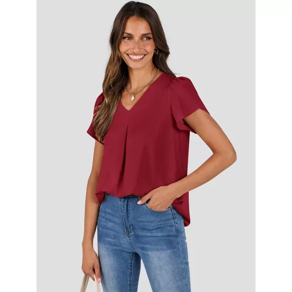 imageANRABESS Womens Summer Casual V Neck Short Sleeve Shirts Cute Dressy Chiffon Tunic Tops BlouseRed