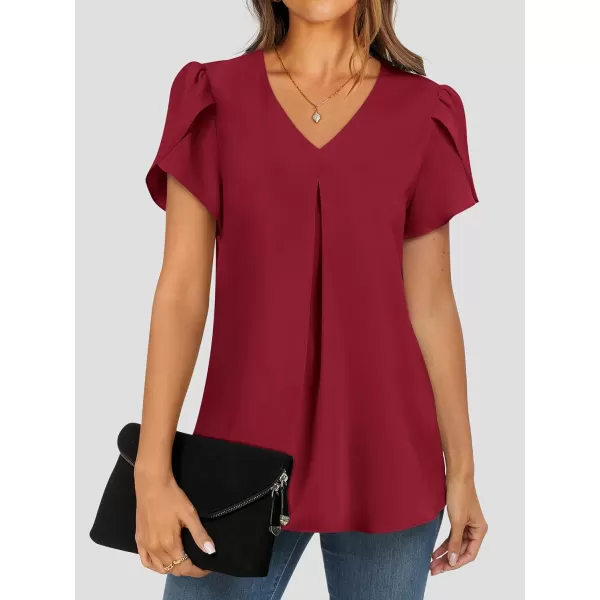 imageANRABESS Womens Summer Casual V Neck Short Sleeve Shirts Cute Dressy Chiffon Tunic Tops BlouseRed