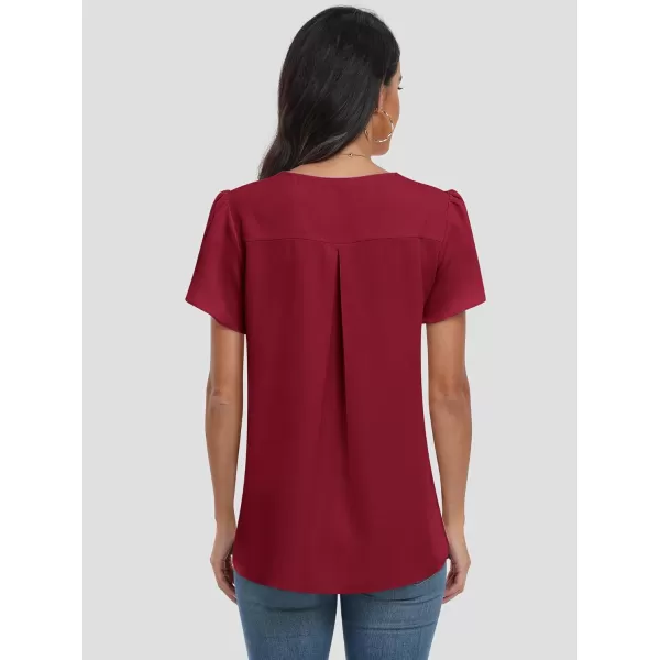 imageANRABESS Womens Summer Casual V Neck Short Sleeve Shirts Cute Dressy Chiffon Tunic Tops BlouseRed