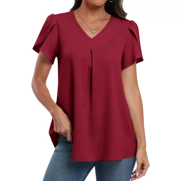 imageANRABESS Womens Summer Casual V Neck Short Sleeve Shirts Cute Dressy Chiffon Tunic Tops BlouseRed