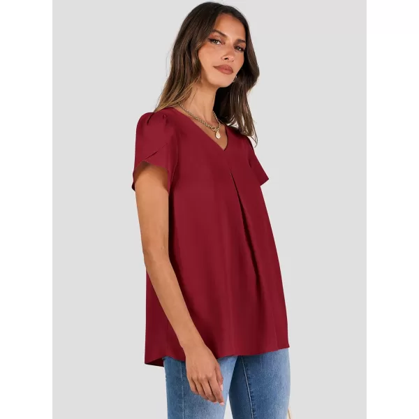 imageANRABESS Womens Summer Casual V Neck Short Sleeve Shirts Cute Dressy Chiffon Tunic Tops BlouseRed