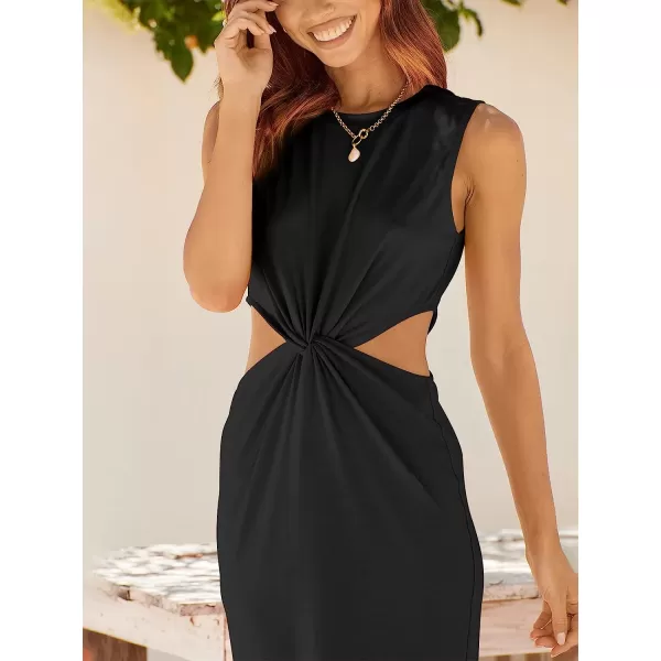 imageANRABESS Womens Summer Crew Neck Sleeveless Cutout Twist Knee Length Bodycon Midi Dress01black