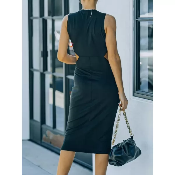 imageANRABESS Womens Summer Crew Neck Sleeveless Cutout Twist Knee Length Bodycon Midi Dress01black