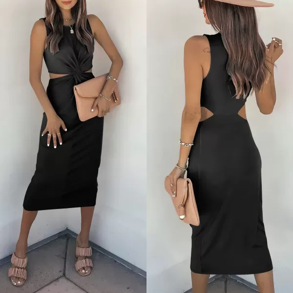 imageANRABESS Womens Summer Crew Neck Sleeveless Cutout Twist Knee Length Bodycon Midi Dress01black