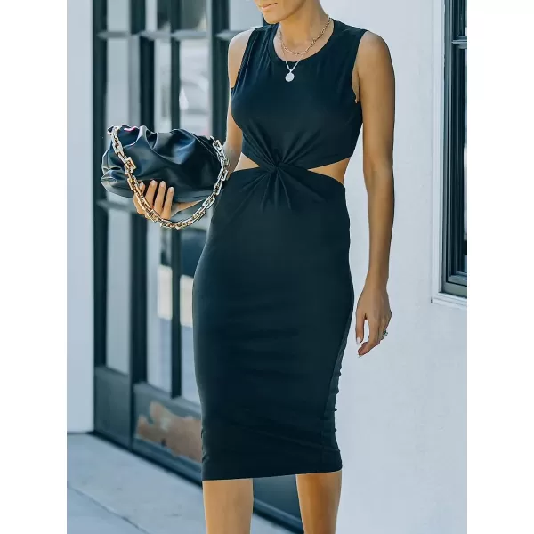 imageANRABESS Womens Summer Crew Neck Sleeveless Cutout Twist Knee Length Bodycon Midi Dress01black