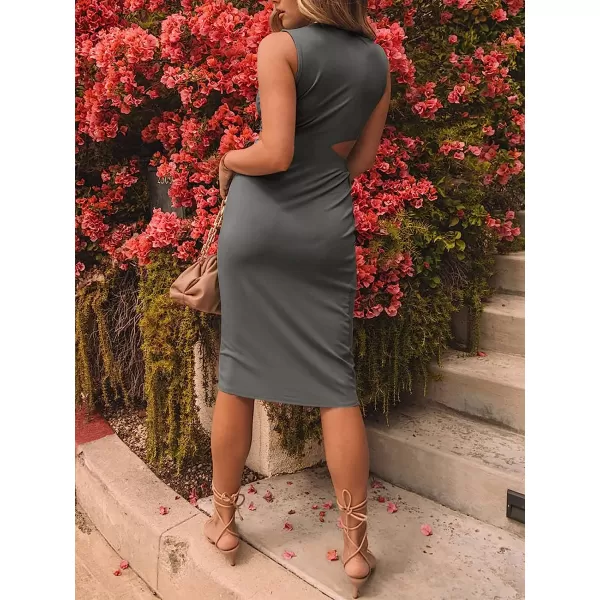 imageANRABESS Womens Summer Crew Neck Sleeveless Cutout Twist Knee Length Bodycon Midi Dress04dark Grey