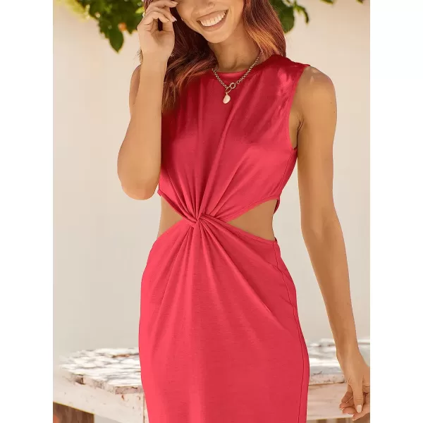 imageANRABESS Womens Summer Crew Neck Sleeveless Cutout Twist Knee Length Bodycon Midi Dress05bright Red