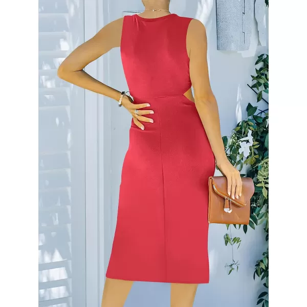 imageANRABESS Womens Summer Crew Neck Sleeveless Cutout Twist Knee Length Bodycon Midi Dress05bright Red