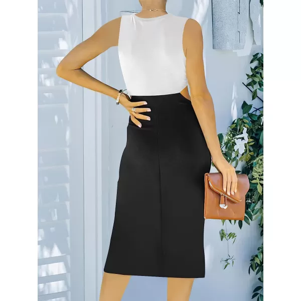 imageANRABESS Womens Summer Crew Neck Sleeveless Cutout Twist Knee Length Bodycon Midi Dress09whiteblack